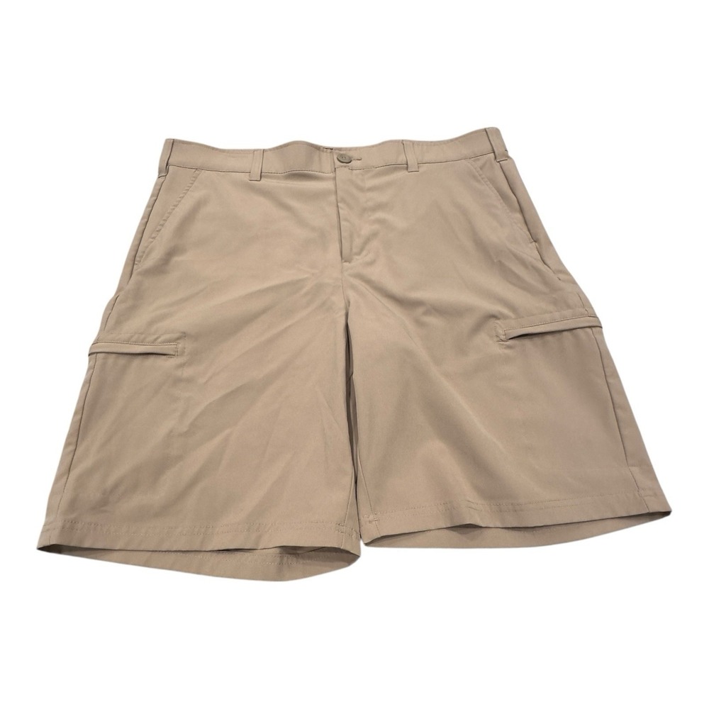Birdie Bound‎ Men's 38 Khaki Cargo 9" Flat Front Golf Shorts Spandex Stretch